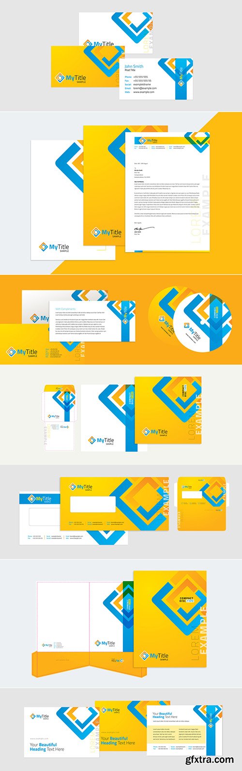 Corporate Identity Yellow, Orange, and Blue Business Stationery Layout 270656581