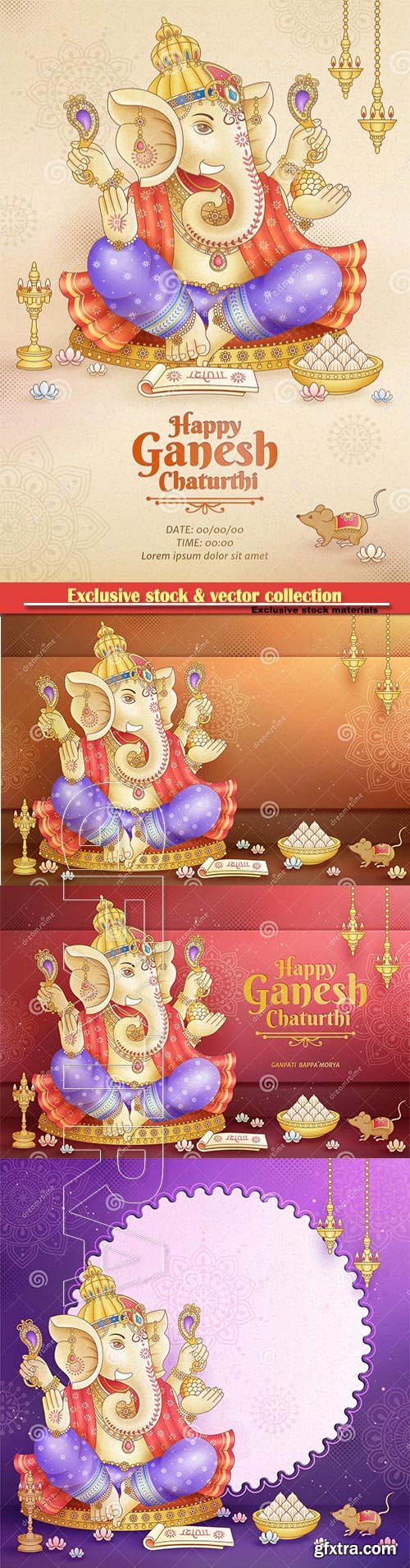 Happy Ganesh Chaturthi poster design with god Ganesha holding ritual implement