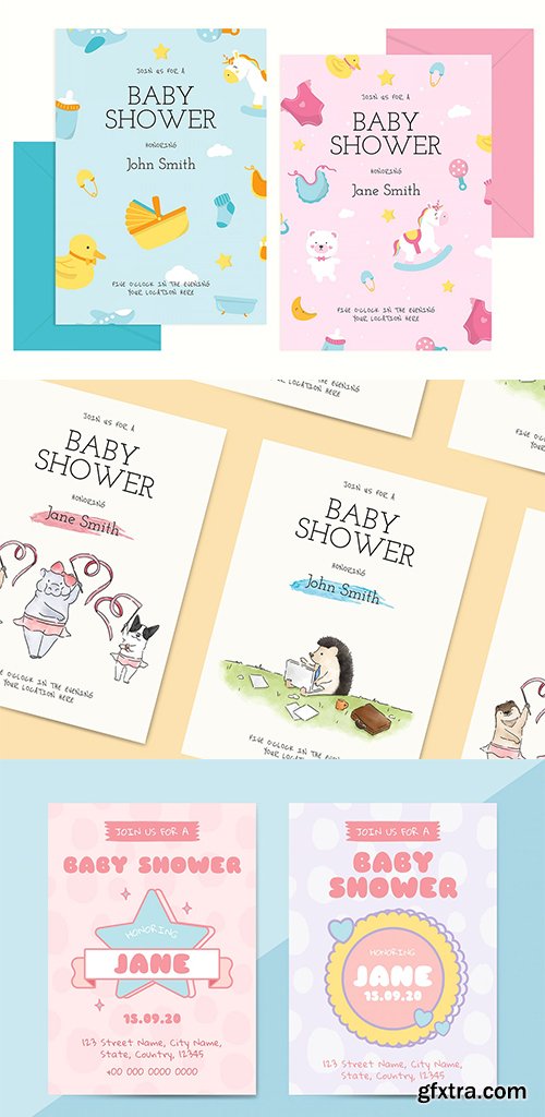 Cute Baby Shower Invitation Card Templates Set