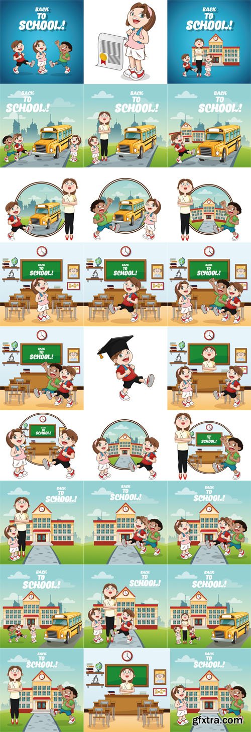 Children at School - Back to School - Vector Graphics