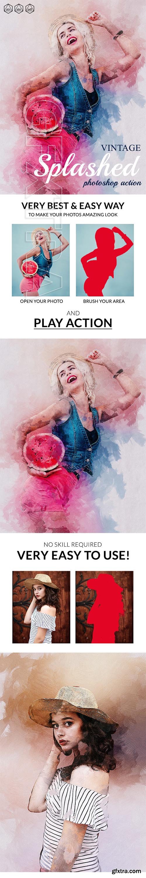 GraphicRiver - Vintage Splashed Photoshop Action 24413642