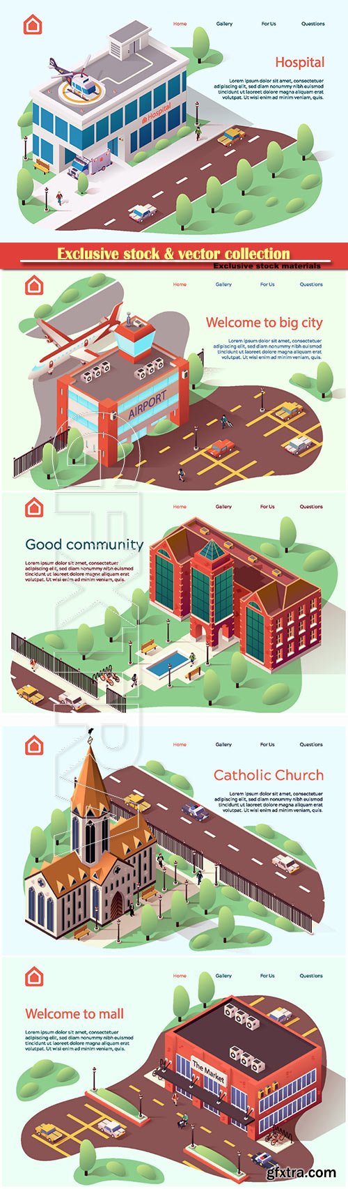 Advertising flyer is written good community cartoon flat, large modern building vector illustration