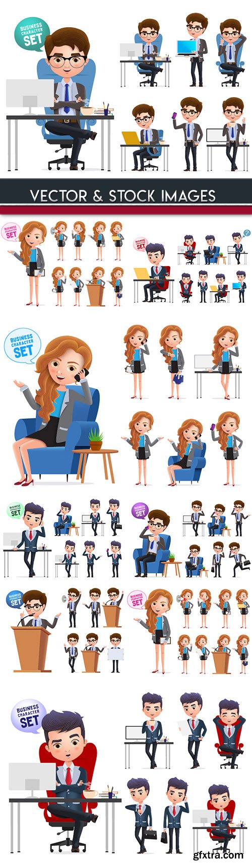 Business girl and man in office mult illustration