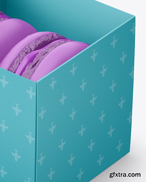 Opened Paper Box With Macarons Mockup 48707