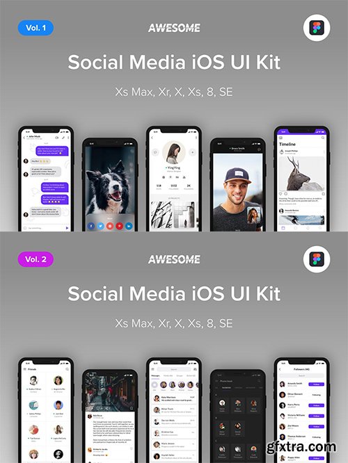 Awesome iOS UI Kit - Social Media Vol. 1-2 (Figma)