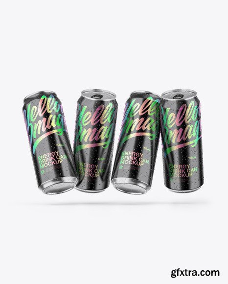 Four Glossy Metallic Cans Mockup 48744