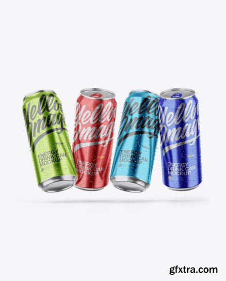 Four Glossy Metallic Cans Mockup 48744