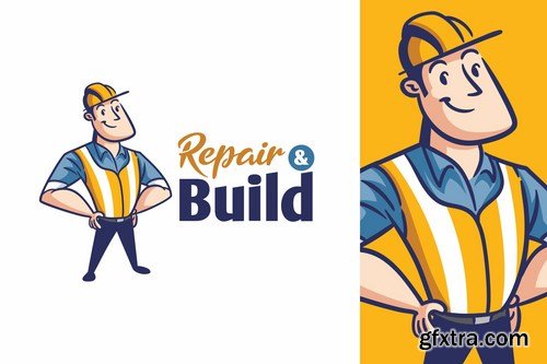 Retro Vintage Contractor Character Mascot logo