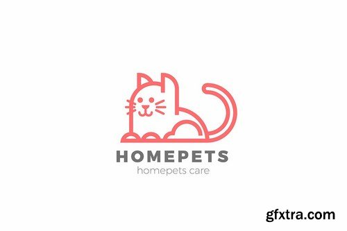 Cat Logo Home Pets Linear design