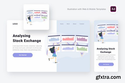 Analysing stock exchange illustration (XD, SVG)