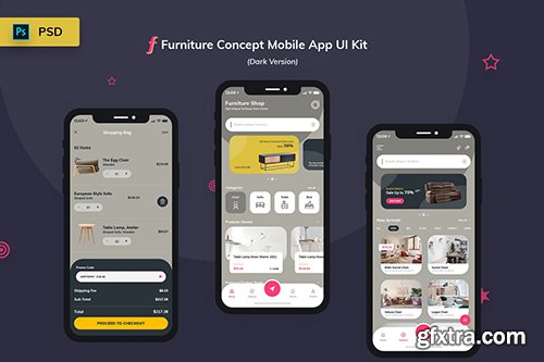 Furniture App UI Kit Dark Version