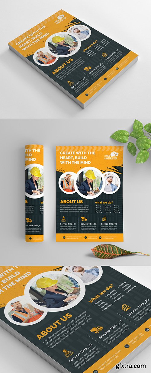 Construction Flyer Layout with Graphic Elements 269035442