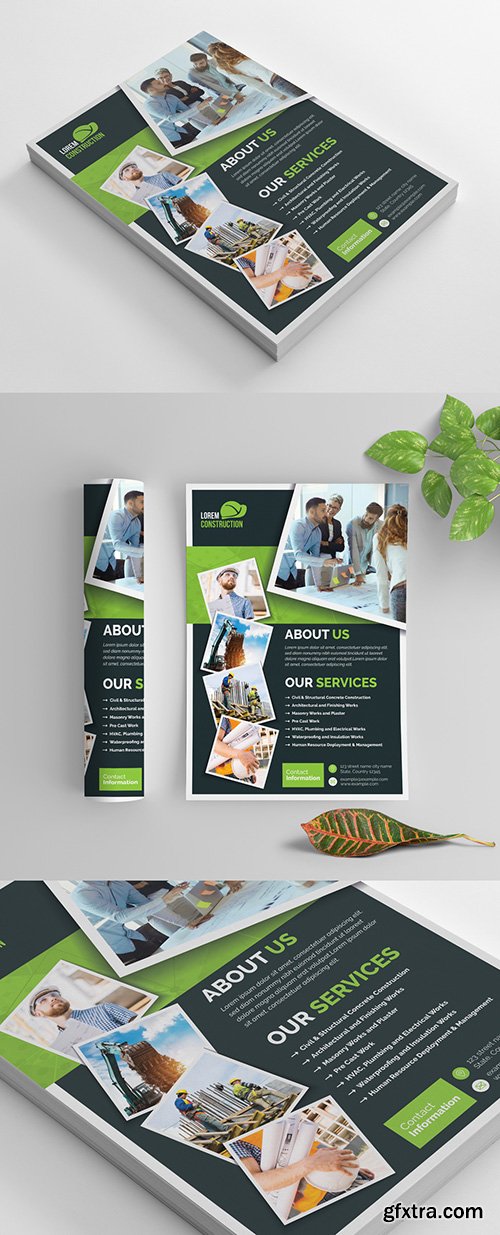 Business Flyer Layout with Dark Gray and Green Elements 269035435