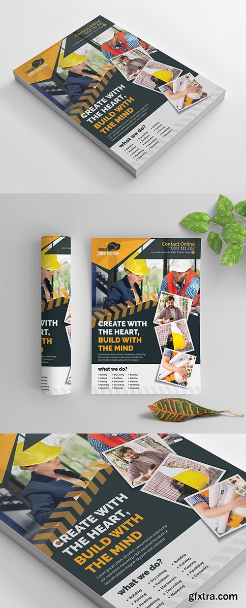 Construction Flyer Layout with Graphic Elements 269035432