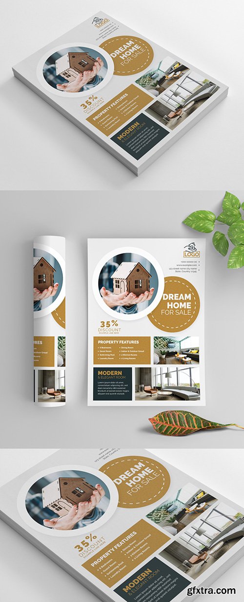 Business Flyer Layout with Circular Elements and Brown Accents 269035347