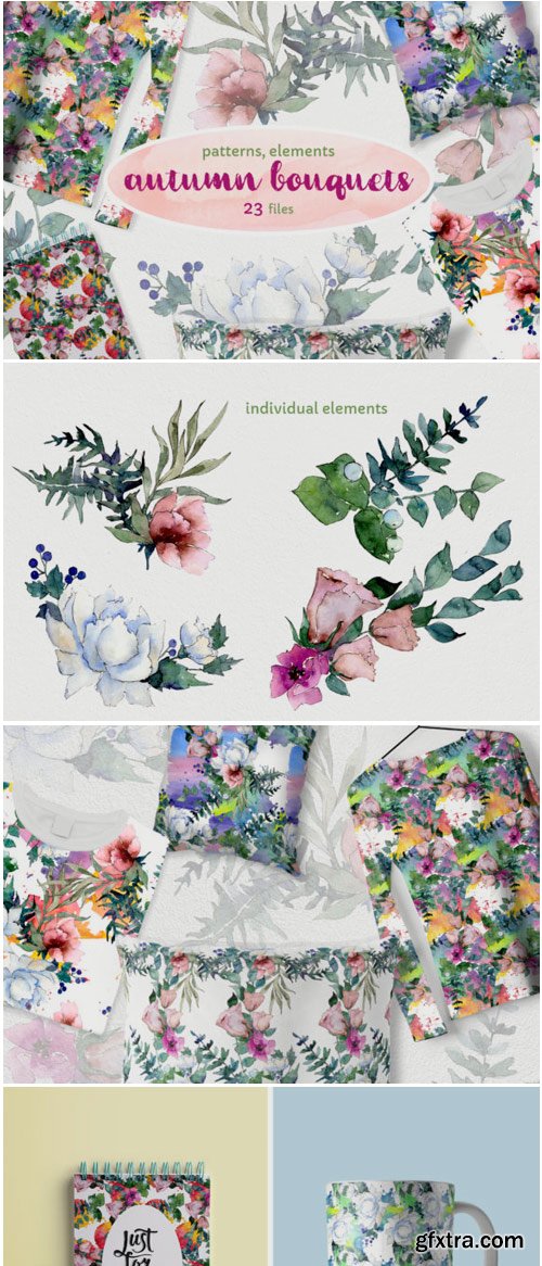 Autumn Flowers Bouquets Watercolor Png 1777810