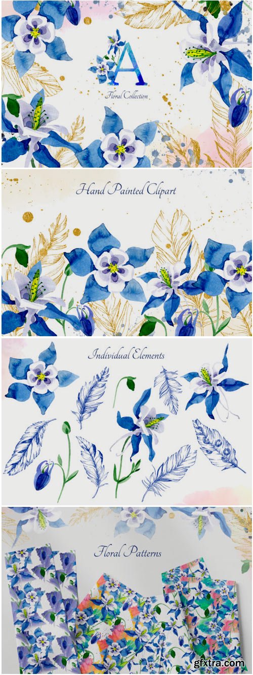 Watercolor Flower Aquilegia Blue Png 1777826