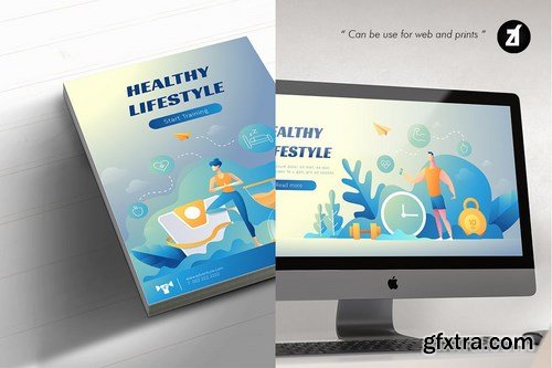 Healthy lifestyle illustration with layout