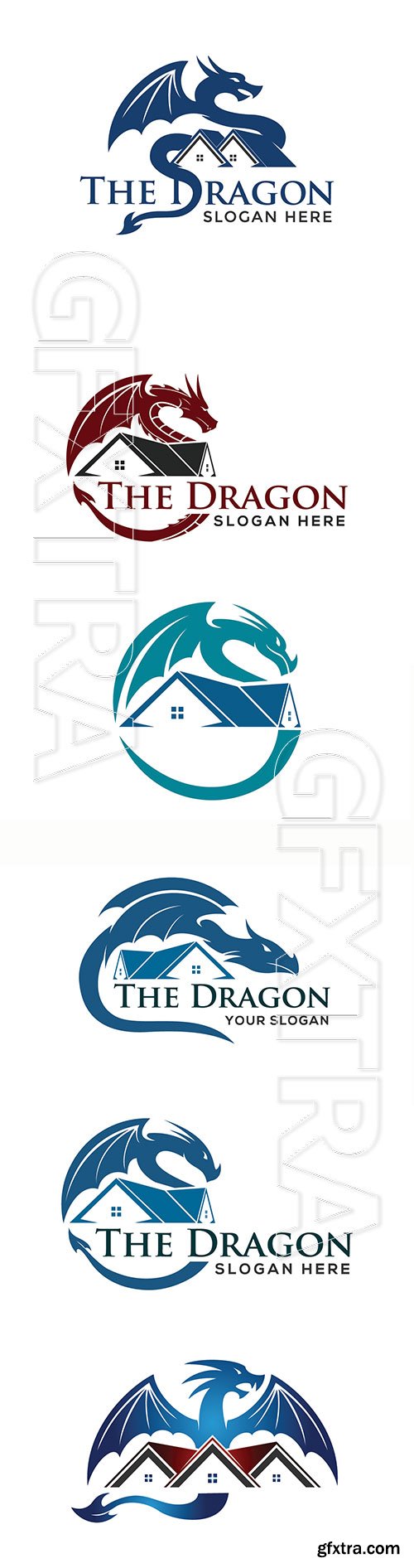 Dragon and roof concept for real estate or home logo icon template