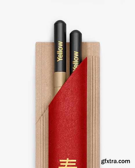 Chopsticks in Kraft Pack Mockup - Top View 48883