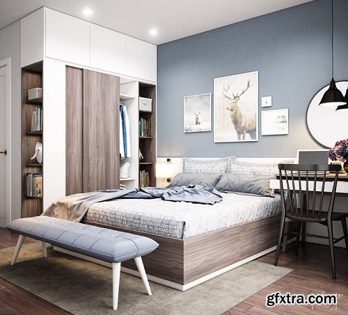 Modern Bedroom Interior Scene 64