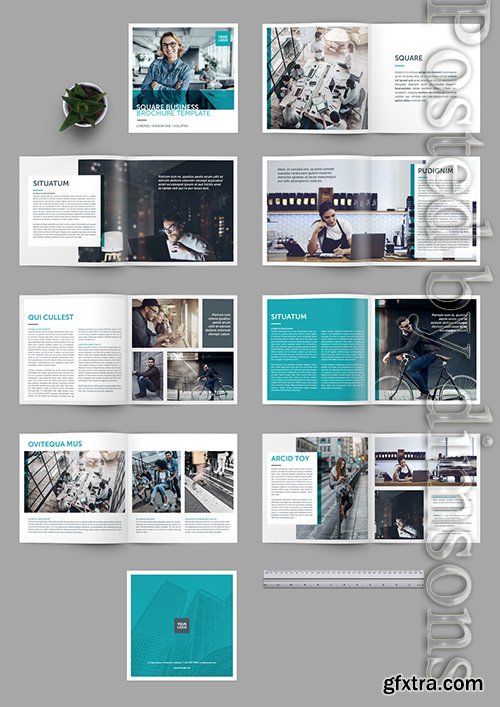 Square Brochure Layout with Teal Accents 233806433