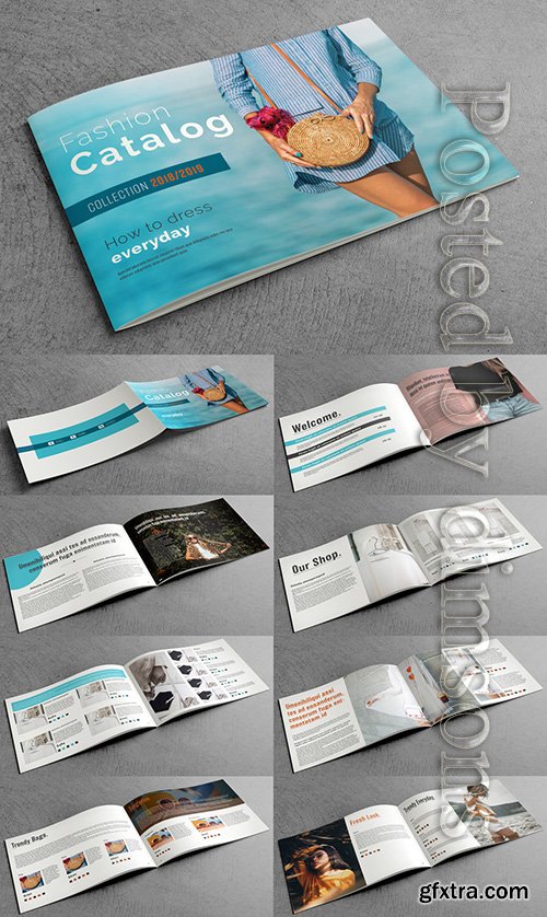 Catalog Layout with Blue Accents 227543588