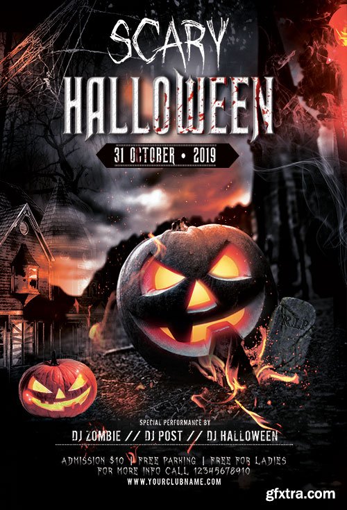 Scary Halloween Party PSD Flyer Template