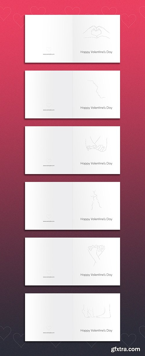 Valentine's Card Layout Set with Line Art Elements 291540516