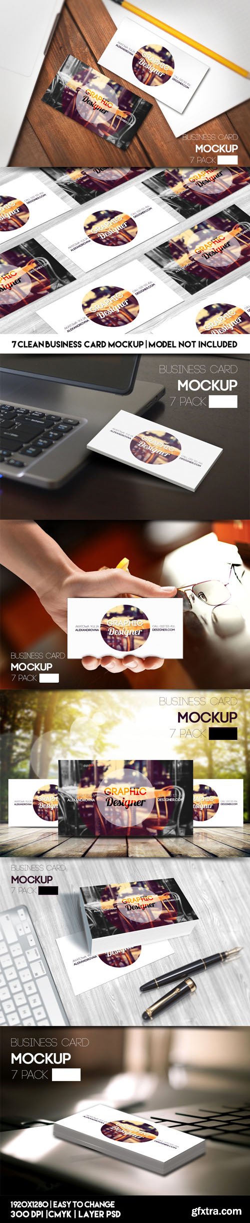 7 Packs of Business Card PSD Mockups