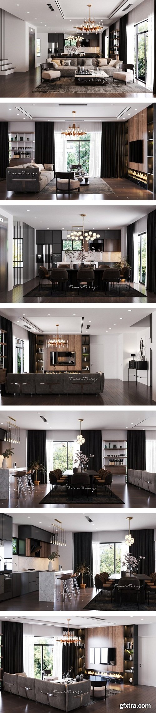 3D Interior Kitchen - Livingroom Scene By TongTuan