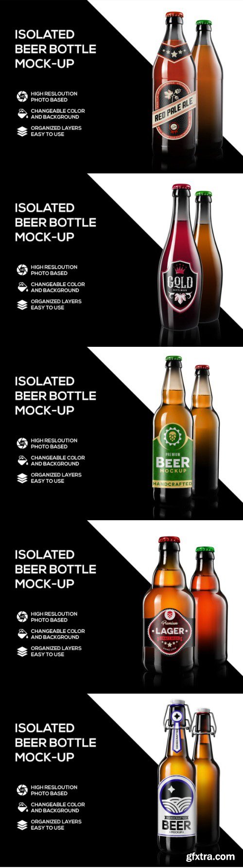 5 Beer bottles mockup