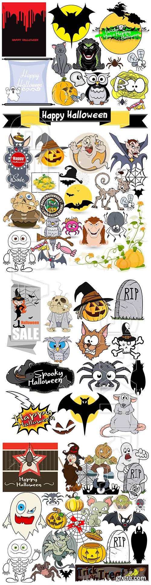 Halloween cartoon characters vector illustration