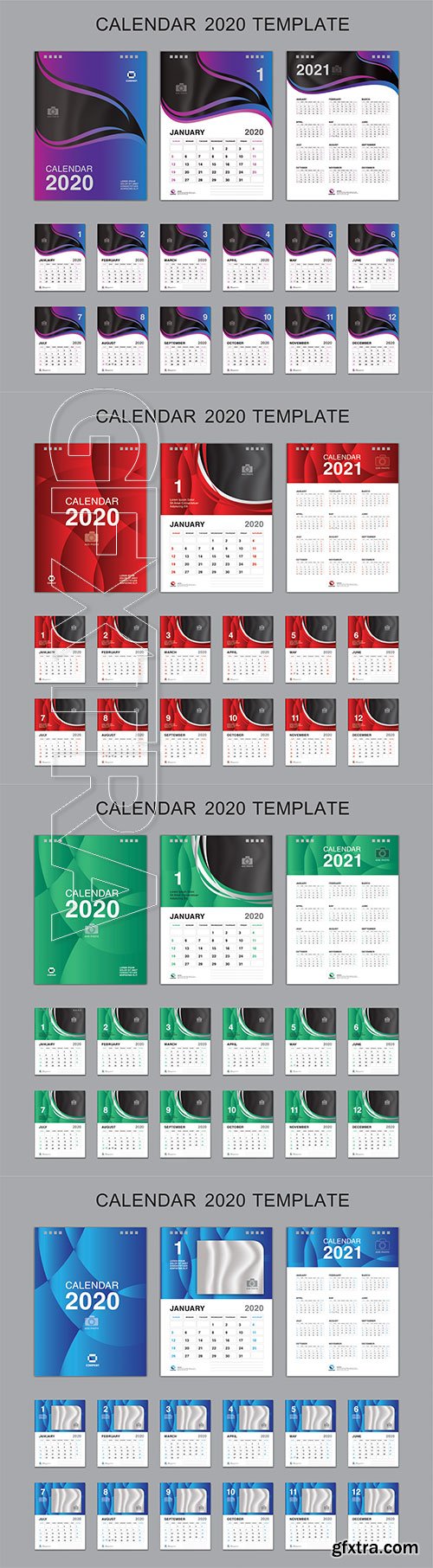 Set Desk Calendar 2020 Vector