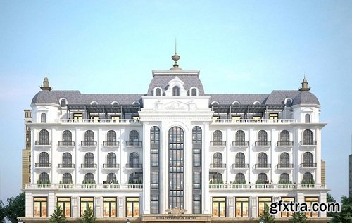 Neoclassical Hotel Exterior Scene