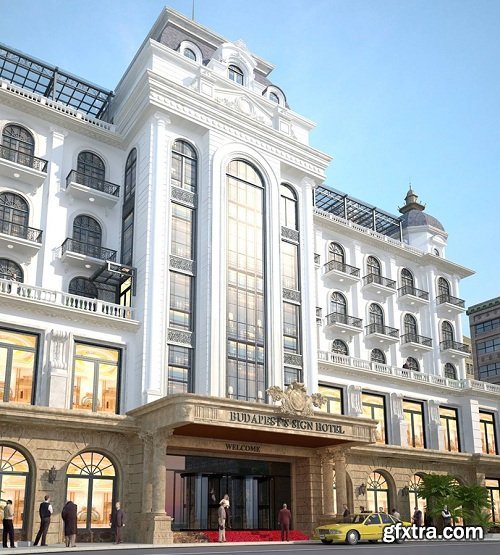 Neoclassical Hotel Exterior Scene