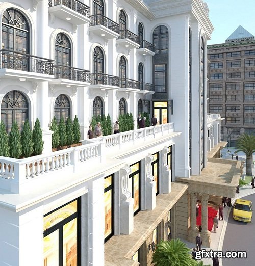 Neoclassical Hotel Exterior Scene