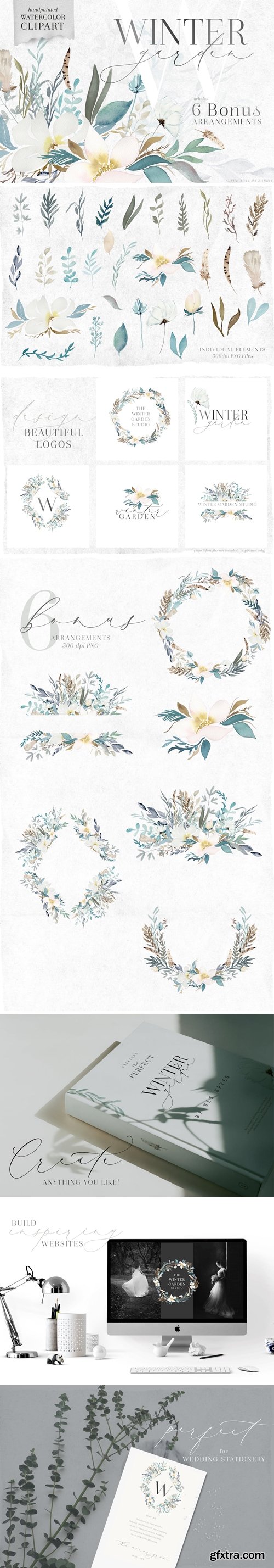 CM - Winter Garden - Watercolor Clipart 3374539