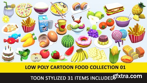 Cgtrader - Toy Toon Cute Food Collections Low Poly Pack - 01 AR VR Low-poly 3D model