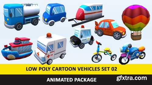 Cgtrader - Animated Toy Cartoon Cute Vehicles Low Poly Pack - 02 AR VR Low-poly 3D model