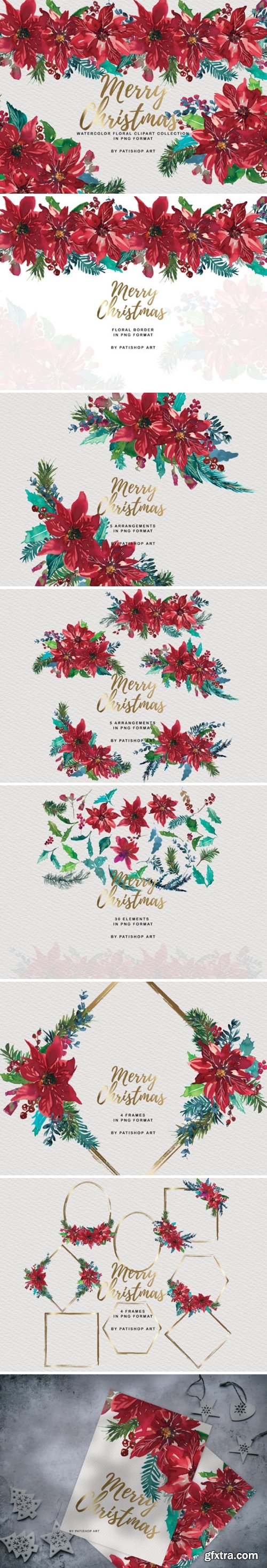 Watercolor Poinsettia Christmas Clipart 1815426