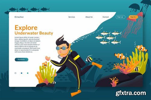 Explore Underwater - Web Header & Vector