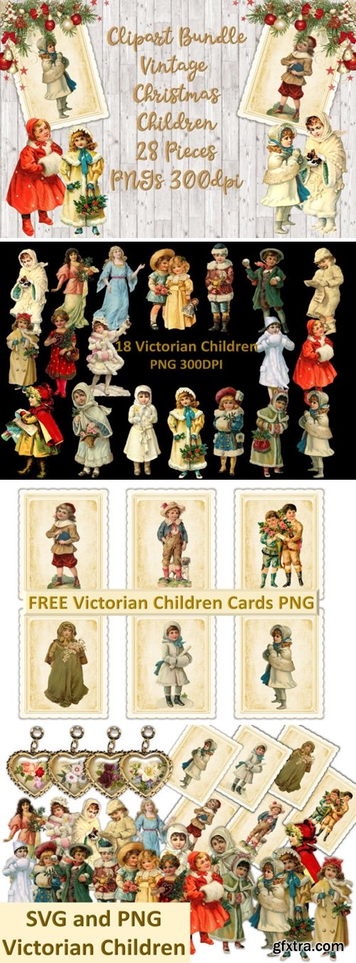 Vintage Christmas Children Clipart Set 1816880