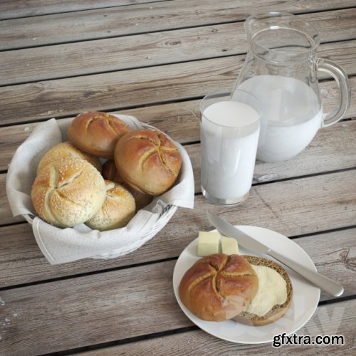 Buns & Milk 3D Model