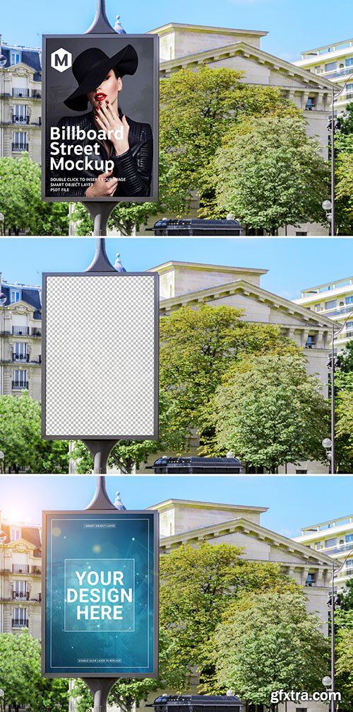 Billboard on City Street with Trees Mockup 279215904