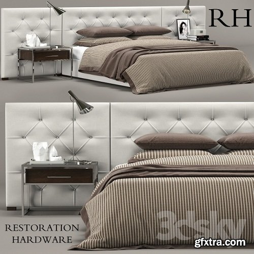 RH Modern custom diamond tufted fabric headbord bed 3d Model