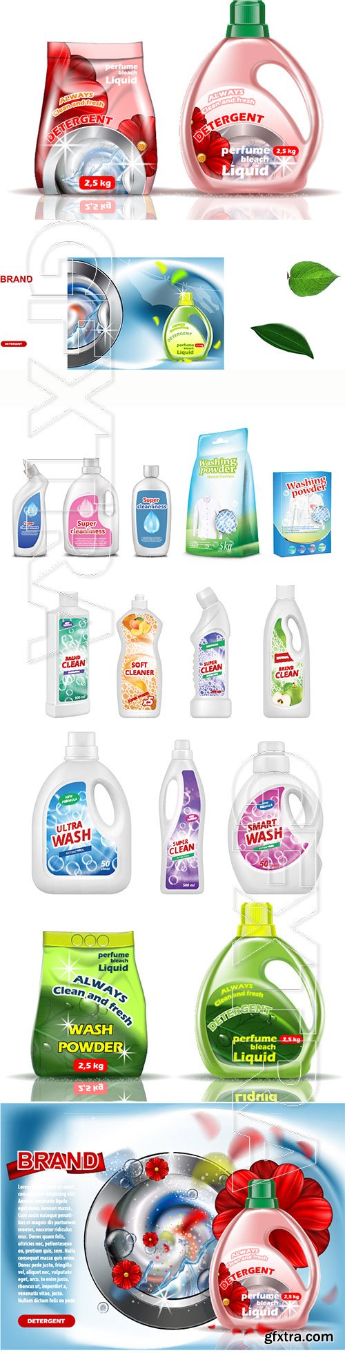 Washing powder liquid advert, on wash machine background