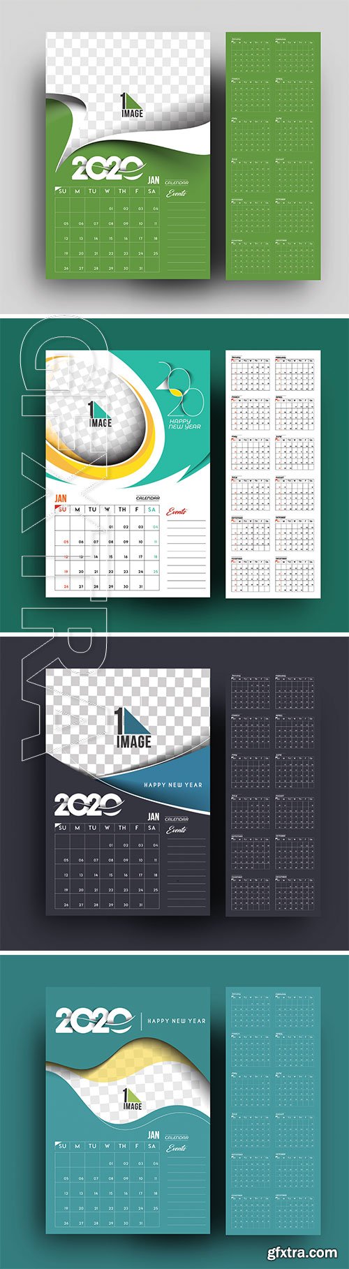 Happy new year 2020 Calendar, holiday design elements for holiday cards