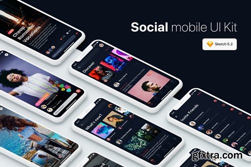 Social Mobile UI Kit for SKETCH, XD & FIGMA