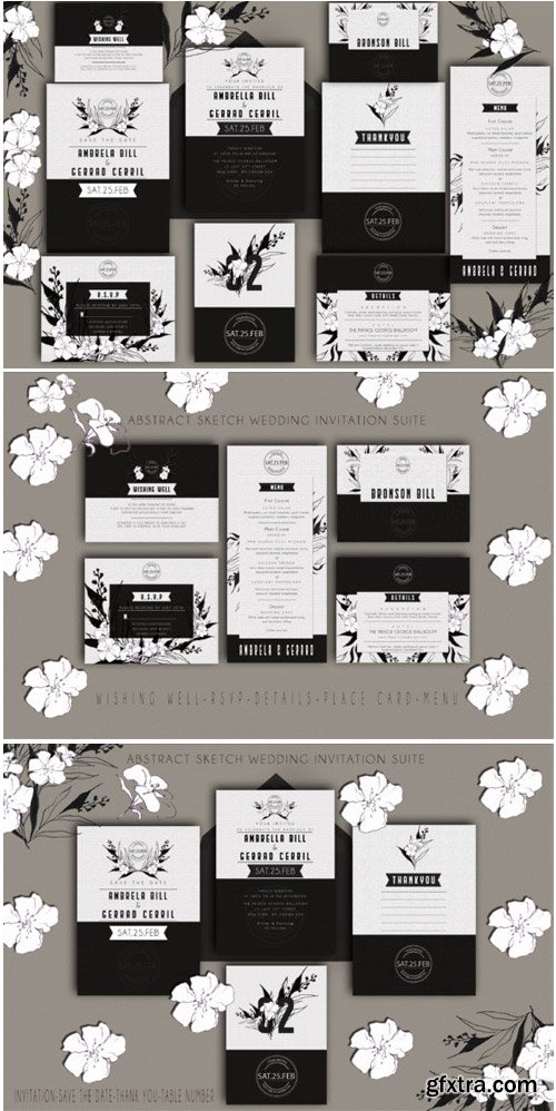 Abstract Sketch Wedding Invitation Suite 1805996